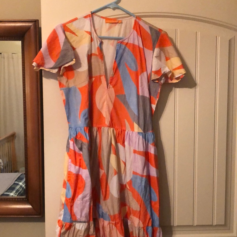 Oliphant Multicolor Abstract Maxi Dress - Orange, Blue, Cream